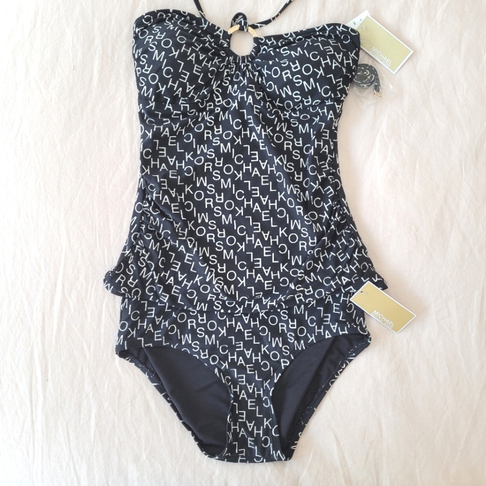 NWT ✨️ Michael Kors 2 Piece Adjustable Straps Ruched Swimsuit Size Small Bikini